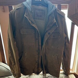 Men's Brown Military Field Jacket with Hood